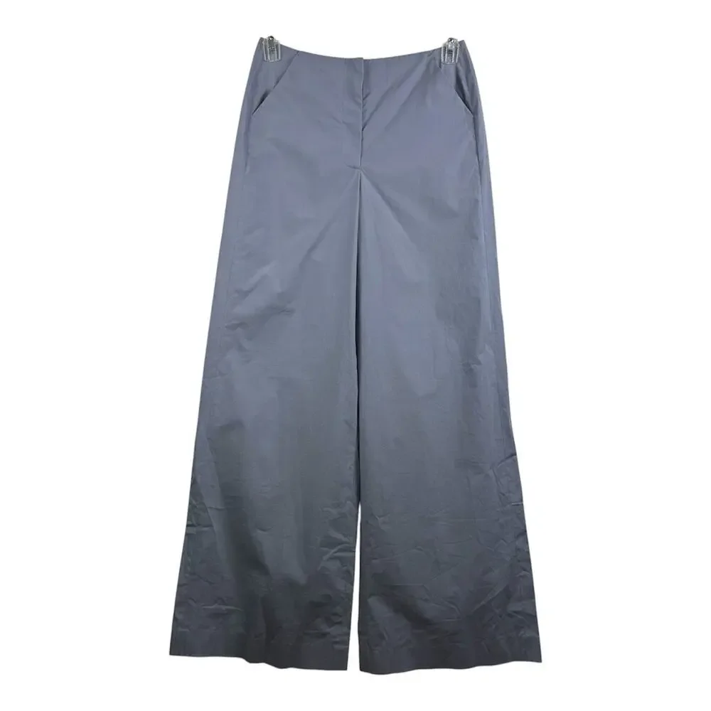 Tory Burch Light Blue Wide Leg Trouser Pants Size 2 Stretch Cotton Poplin Office